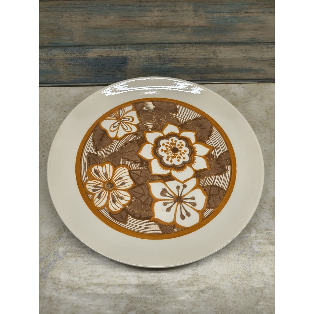 ROYAL CHINA Cavalier Ironstone Brown Orange Floral Round Chop Plate 11.5" MCM